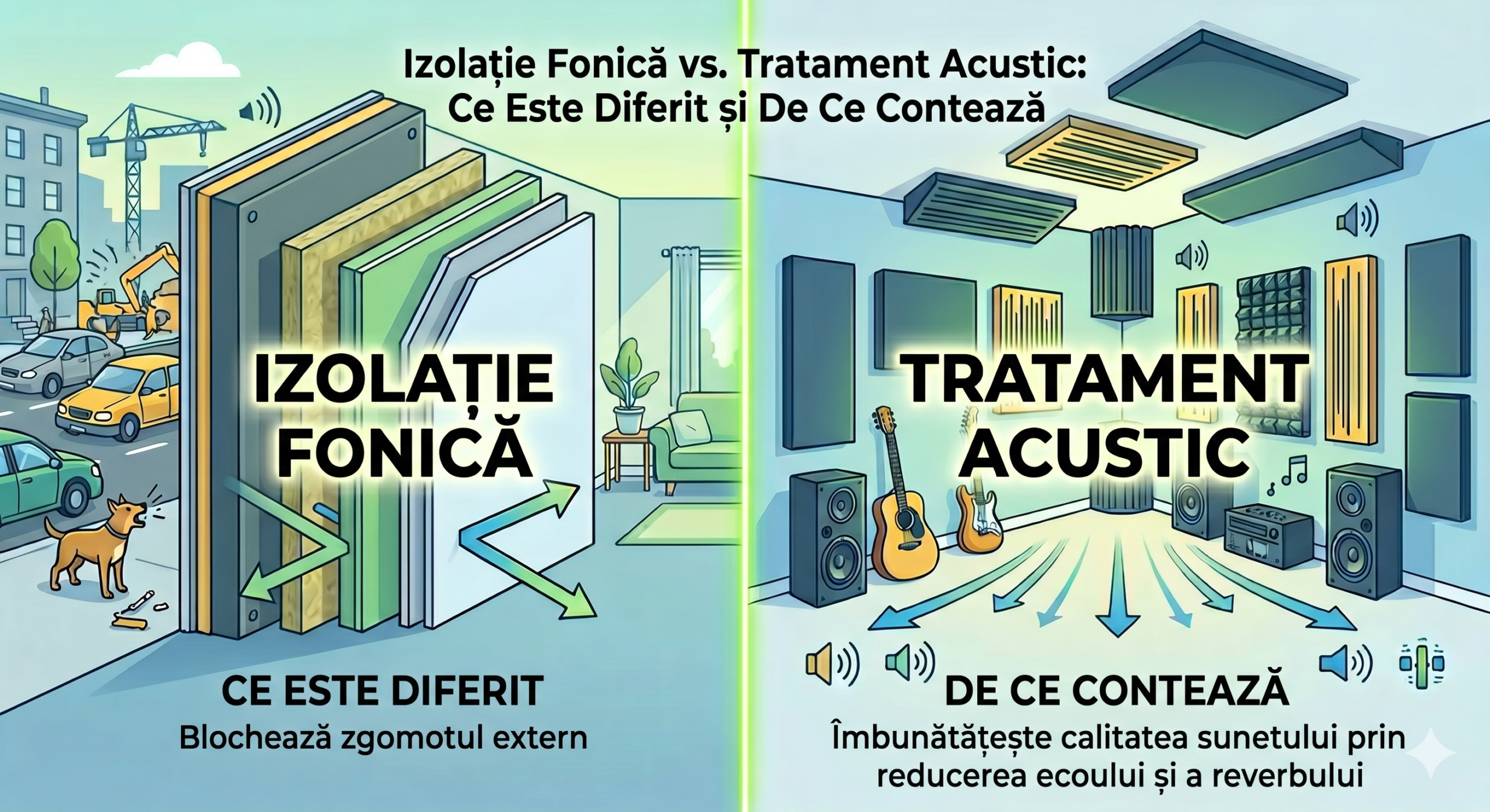 izolatie fonica vs tratament acustic